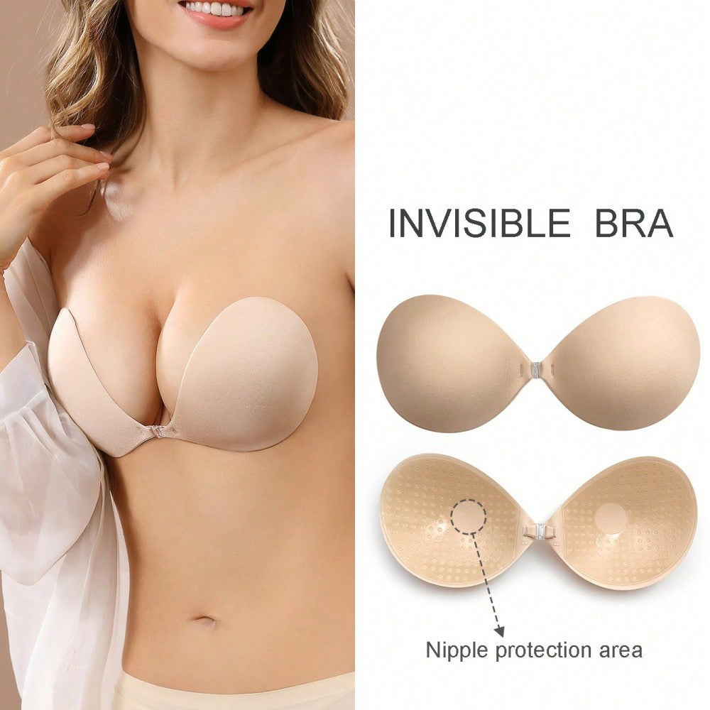 Adhesive bra feature callout, worn view and adhesive side — Shelliy Minimalist