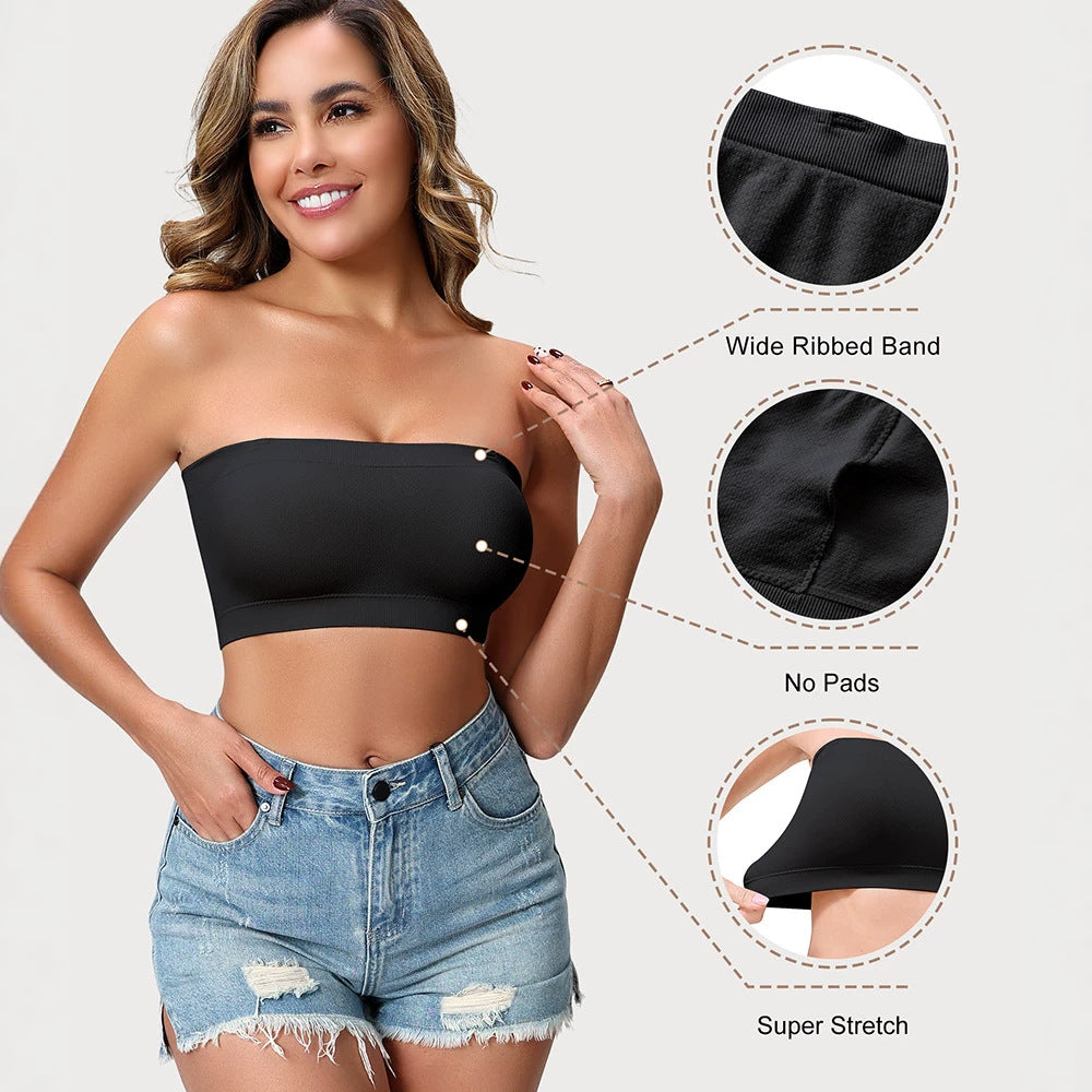 Strapless bra in black with wide ribbed band detail — Shelliy Minimalist