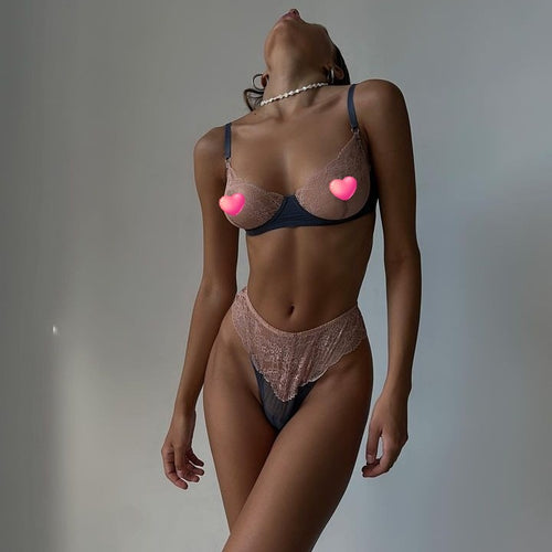 Shelliy Coquette Lace Sheer Balconette 2-Piece Lingerie Set Front — Shelliy Official