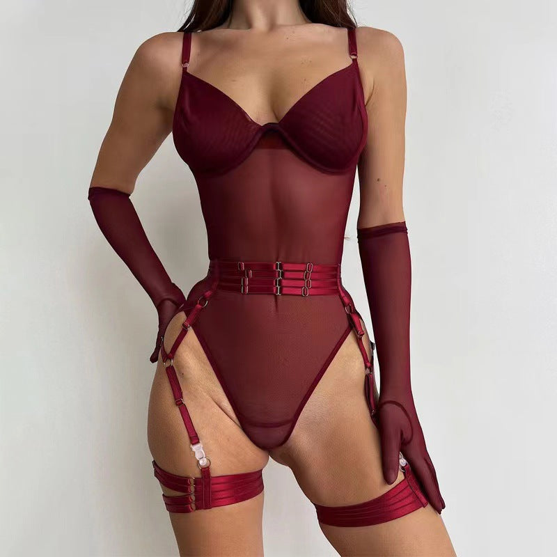 Shelliy Midnight Luxe Mesh Garter Bodysuit