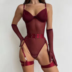 Shelliy Midnight Luxe Mesh Garter Bodysuit