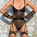 Shelliy Midnight Luxe Mesh Garter Bodysuit
