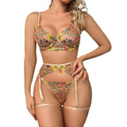 Shelliy Romantic Floral-Embroidered Sheer 4-Piece Lingerie Set Detail Close-Up — Shelliy Official