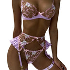 Shelliy French Sheer Embroidered 4-Piece Lingerie Set Detail Close-Up — Shelliy Official