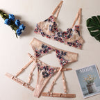 Bare Shelliy Romantic Embroidered Floral 4-Piece Lingerie & Thong Set — Shelliy Official