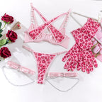 Pink Shelliy Coquette Sheer Chain-Detail 4-Piece Lingerie Set — Shelliy Official