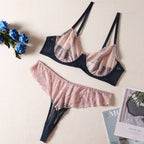 Blue Pink S Shelliy Coquette Lace Sheer Balconette 2-Piece Lingerie Set — Shelliy Official