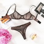 Yellow Leopard Shelliy French Leopard-Print Sheer 2-Piece Lingerie & Thong Set — Shelliy Official