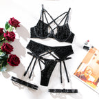 Black M Shelliy Dark Romance Harness-Leopard Sheer 4-Piece Lingerie Set — Shelliy Official