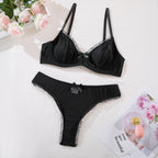 Black Shelliy Coquette Ruffled-Scallop Sheer Mesh 2-Piece Lingerie Set — Shelliy Official