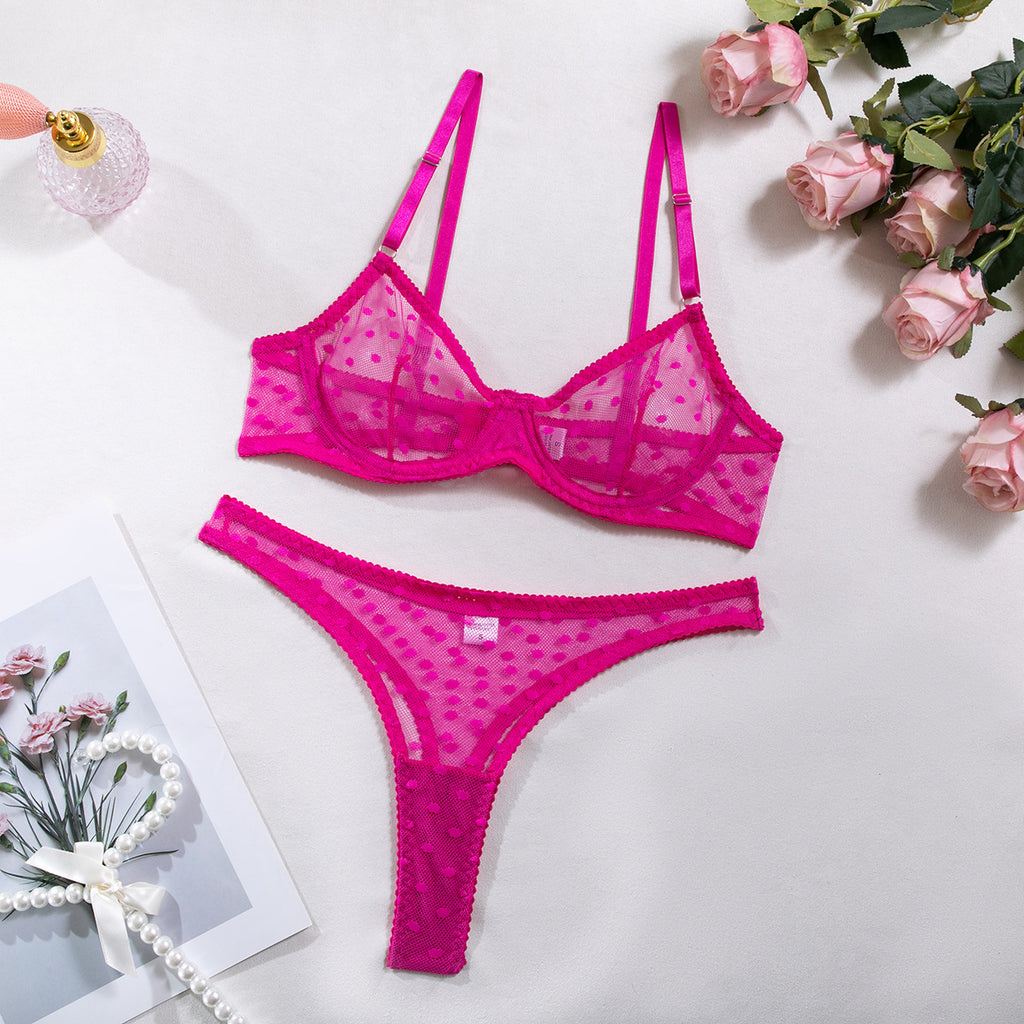 Rose Shelliy French Swiss-Dot Sheer Lingerie & Thong Set — Shelliy Official