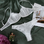 White Shelliy Coquette Ruffled-Scallop Sheer Mesh 2-Piece Lingerie Set — Shelliy Official