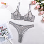 Gray Shelliy French Swiss-Dot Sheer Lingerie & Thong Set — Shelliy Official