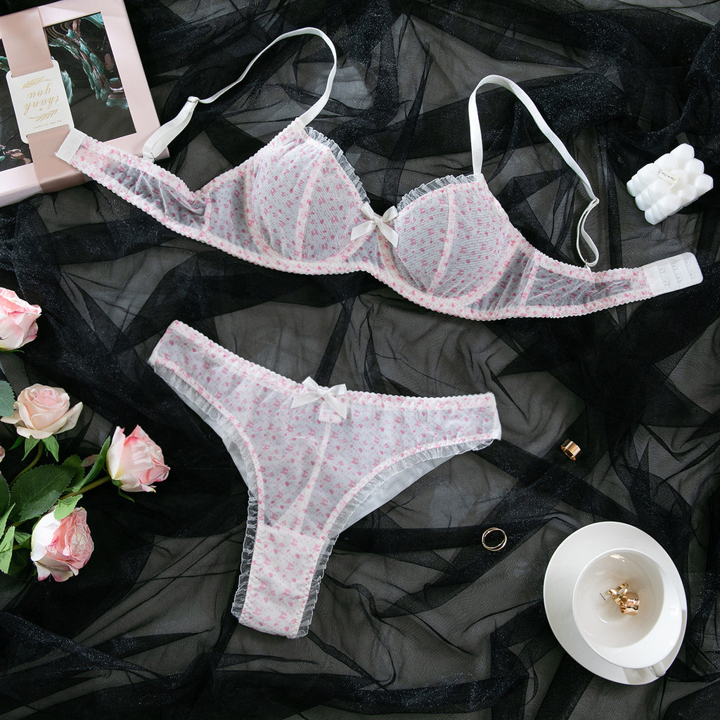 Floral Mix Shelliy Coquette Ruffled-Scallop Sheer Mesh 2-Piece Lingerie Set — Shelliy Official