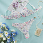White Floral Shelliy Coquette Ruffled-Scallop Sheer Mesh 2-Piece Lingerie Set — Shelliy Official