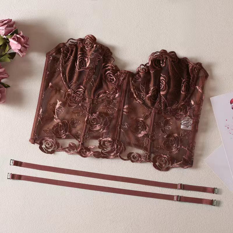 Shelliy French Boned Rose Bra Coffee