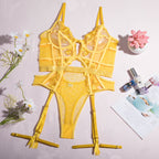 Shelliy Midnight Luxe Embroidered Garter Bodysuit - Yellow